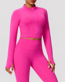 Navy Blue Zip-Up Crop Top & Flare Leggings Workout Set