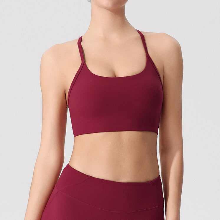 Cross-Back Athletic Bra - Wine Red