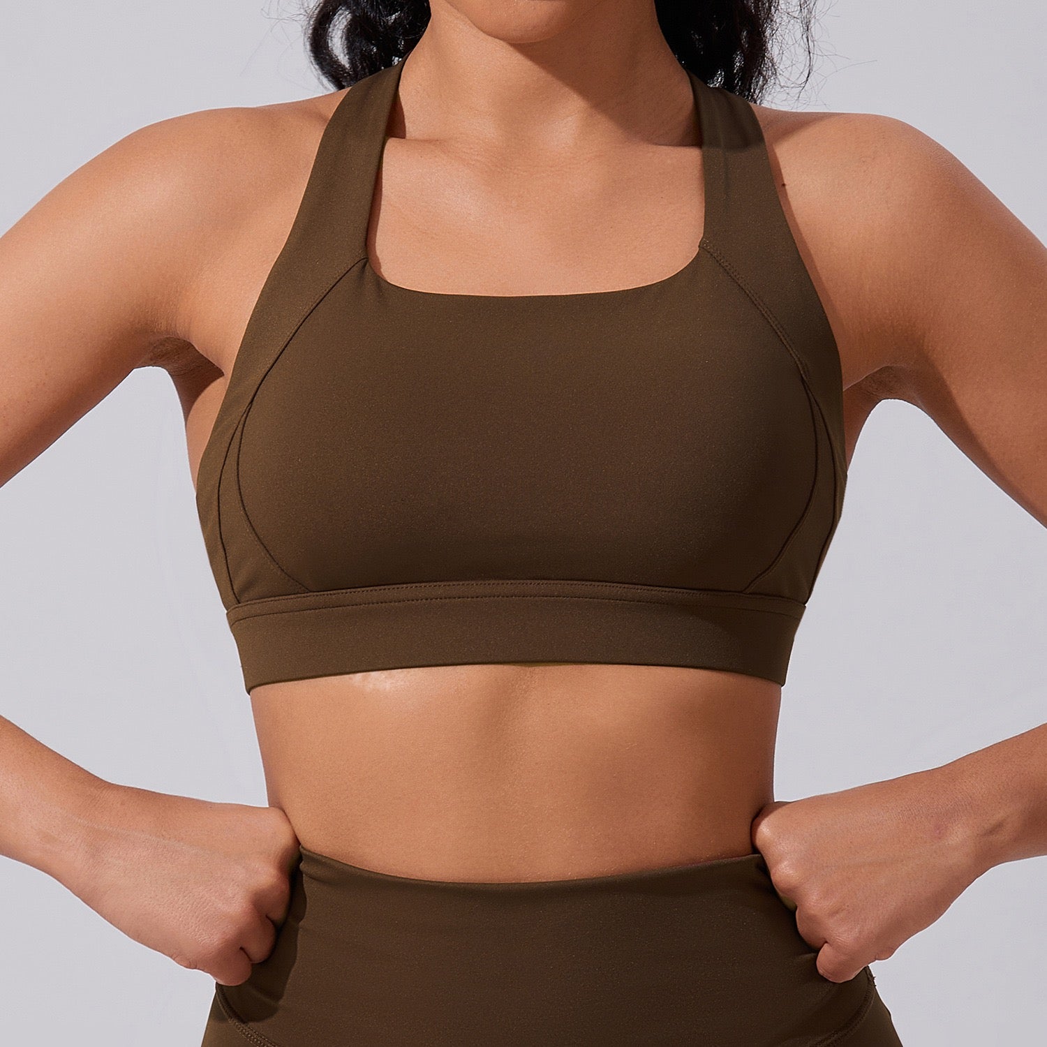 Chocolate Brown Cross-Back Sports Bra