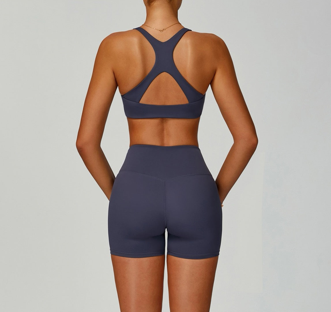 Blue Grey Cross-Back Sports Bra