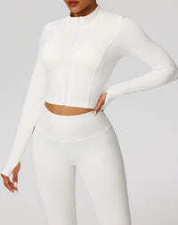 Navy Blue Zip-Up Crop Top & Flare Leggings Workout Set