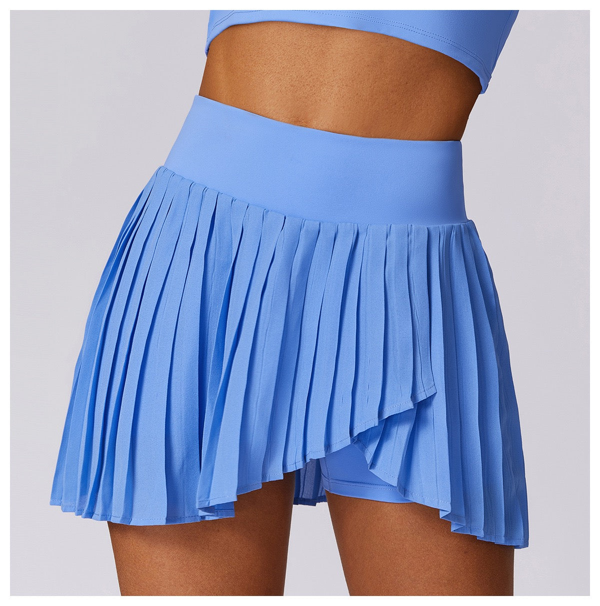 Women’s Pleated Skirt with Built-In Shorts and Pocket - Blue
