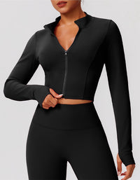 Navy Blue Zip-Up Crop Top & Flare Leggings Workout Set