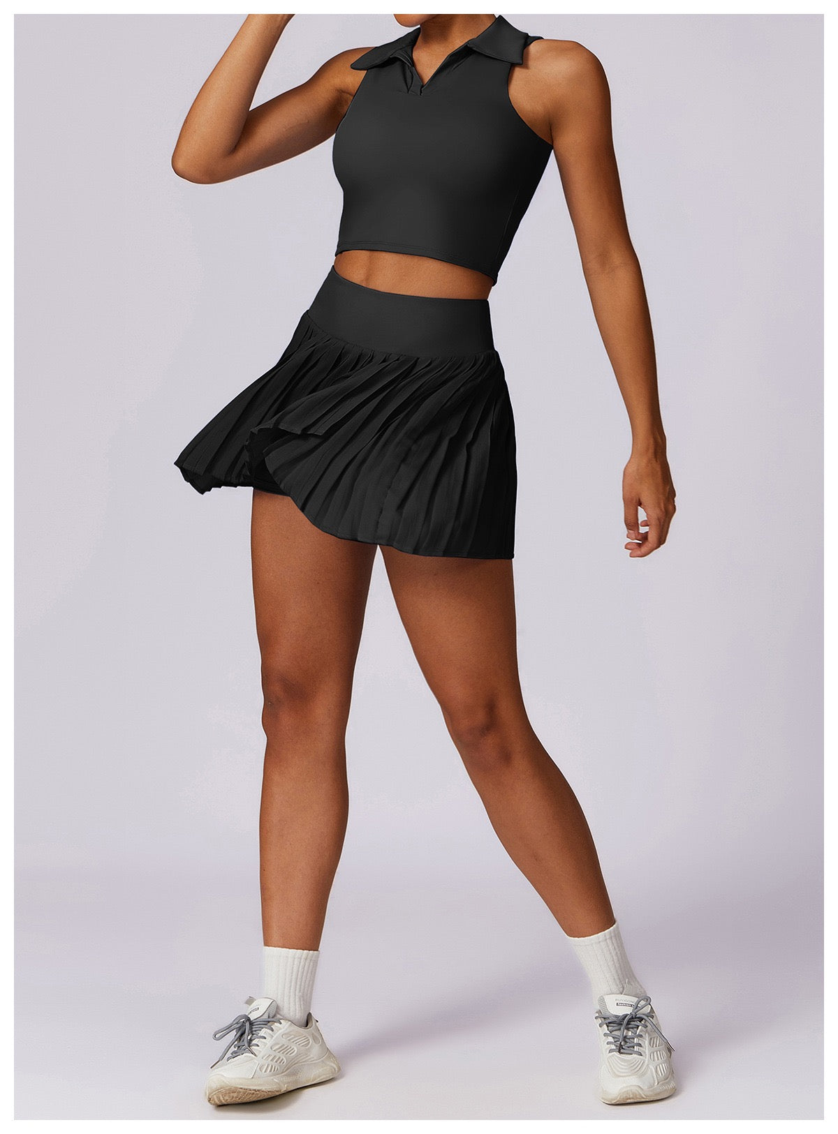 Women’s Pleated Skirt with Built-In Shorts and Pocket - Black