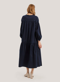 Solid Flounce-Hem Cotton Long Dress