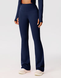 Navy Blue Zip-Up Crop Top & Flare Leggings Workout Set