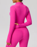 Navy Blue Zip-Up Crop Top & Flare Leggings Workout Set