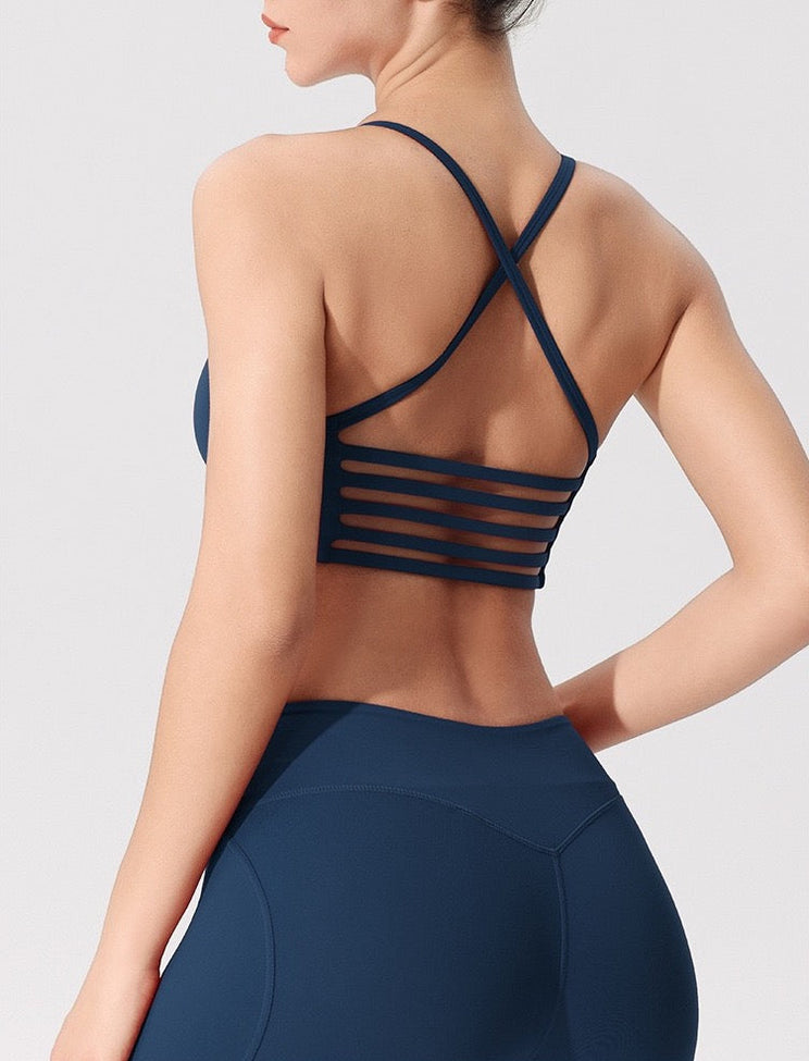 Cross-Back Athletic Bra - Navy Blue