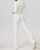 Navy Blue Zip-Up Crop Top & Flare Leggings Workout Set