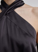 Cross Halter A-Line Mini Silk Dress