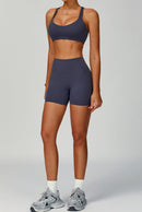 Blue Grey Cross-Back Sports Bra