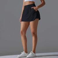 High-Waist Tennis Skirt with  Pockets and Built-In Shorts - White
