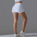 High-Waist Tennis Skirt with Pockets and Built-In Shorts - Light Ivory