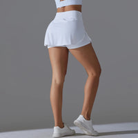 High-Waist Tennis Skirt with Pockets and Built-In Shorts - Light Ivory