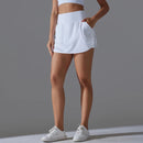 High-Waist Tennis Skirt with  Pockets and Built-In Shorts - White