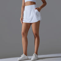 High-Waist Tennis Skirt with Pockets and Built-In Shorts - Light Ivory