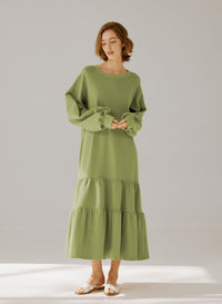 Crewneck Tiered Cotton Dress
