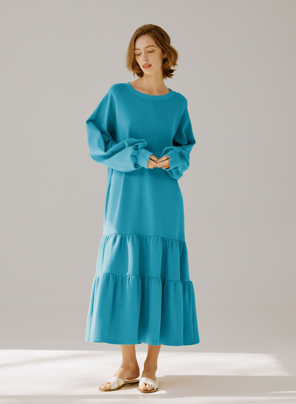 Crewneck Tiered Cotton Dress