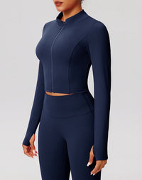 Navy Blue Zip-Up Crop Top & Flare Leggings Workout Set