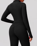 Navy Blue Zip-Up Crop Top & Flare Leggings Workout Set