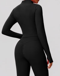 Navy Blue Zip-Up Crop Top & Flare Leggings Workout Set